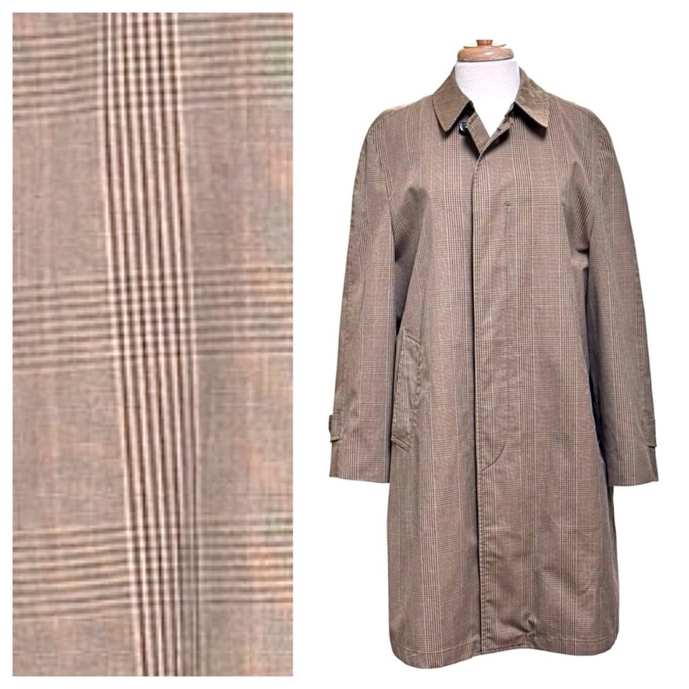 Vintage Men's Brown Glen Plaid Plaid Gleneagles Weatherproof Rainchex Trenchcoat